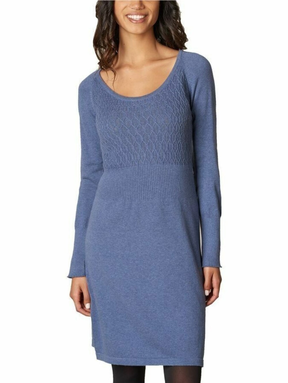 PrAna Gray Indigo Zora Long Sleeve Cotton Knit Sweater Midi Dress Size Small